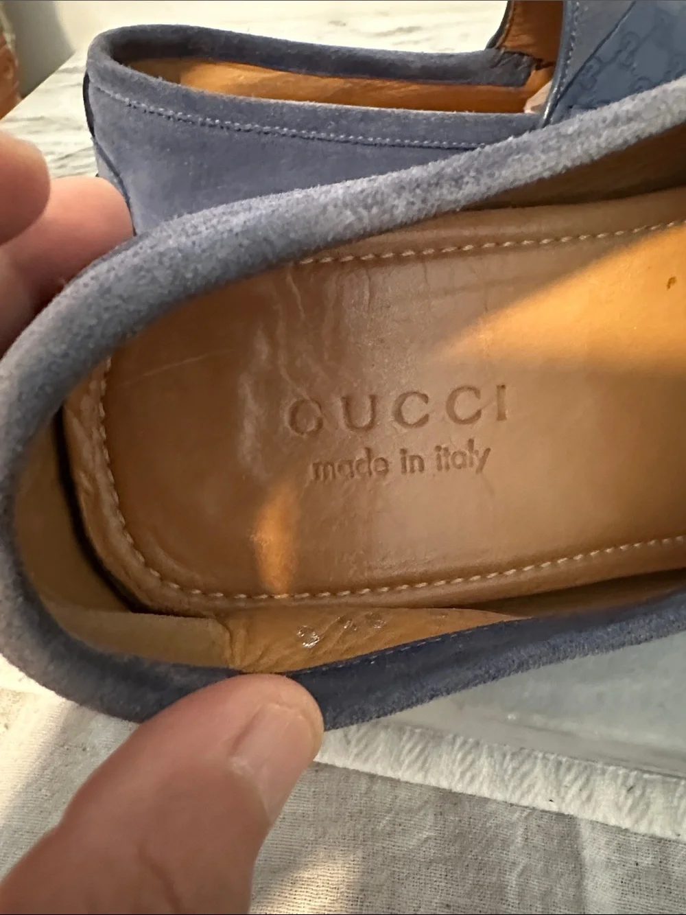 Gucci Men’s Blue Suede driving loafers Penny Loafers size 8.5